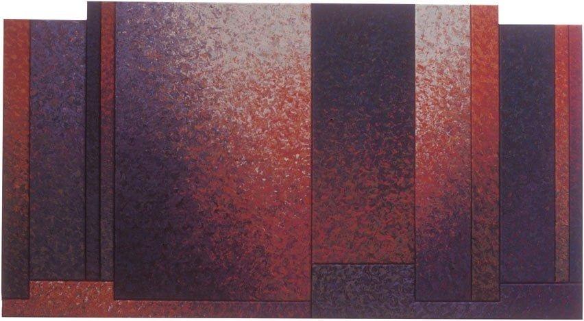 Evocative Essence, Thirteen Panel Notched Top Structure in Coral and Violet, 1995